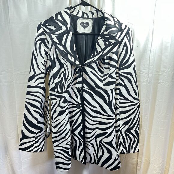 Heart Soul Zebra Print Belted Trench Coat Cruella Core Womens M Y2K Indie Sleaze - Picture 2 of 8